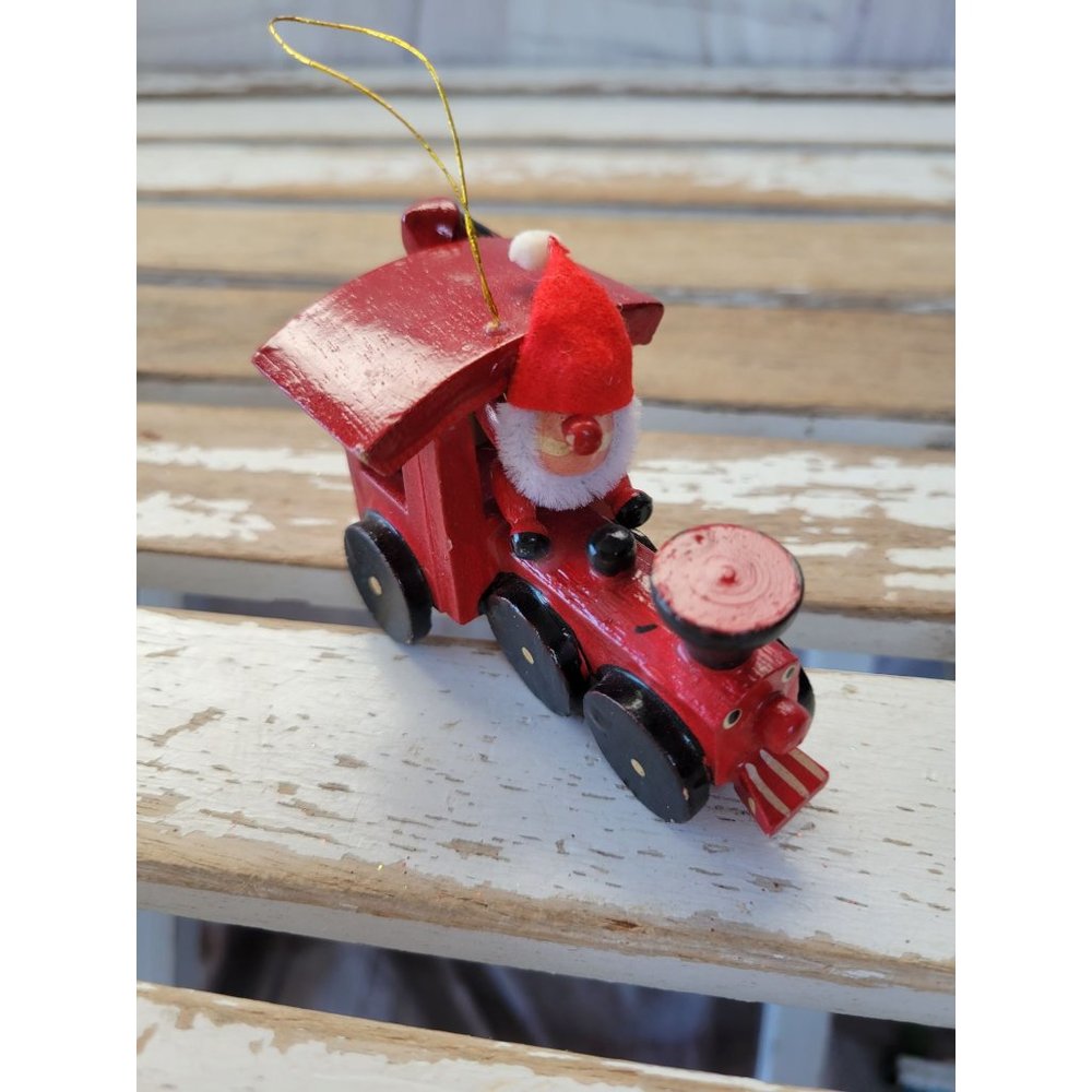 Russ wooden Santa train locomotive transportation ornament Xmas‎ holiday tree